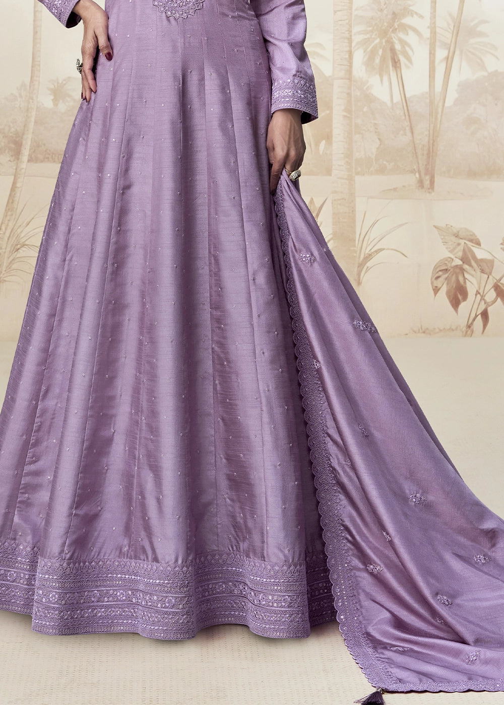 Iris Purple Embroidered Silk Anarkali Gown for Festive Occasions