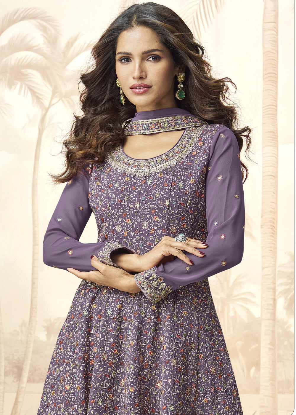 Shades Of Purple Georgette Palazzo Set with Intricate Embroidery work