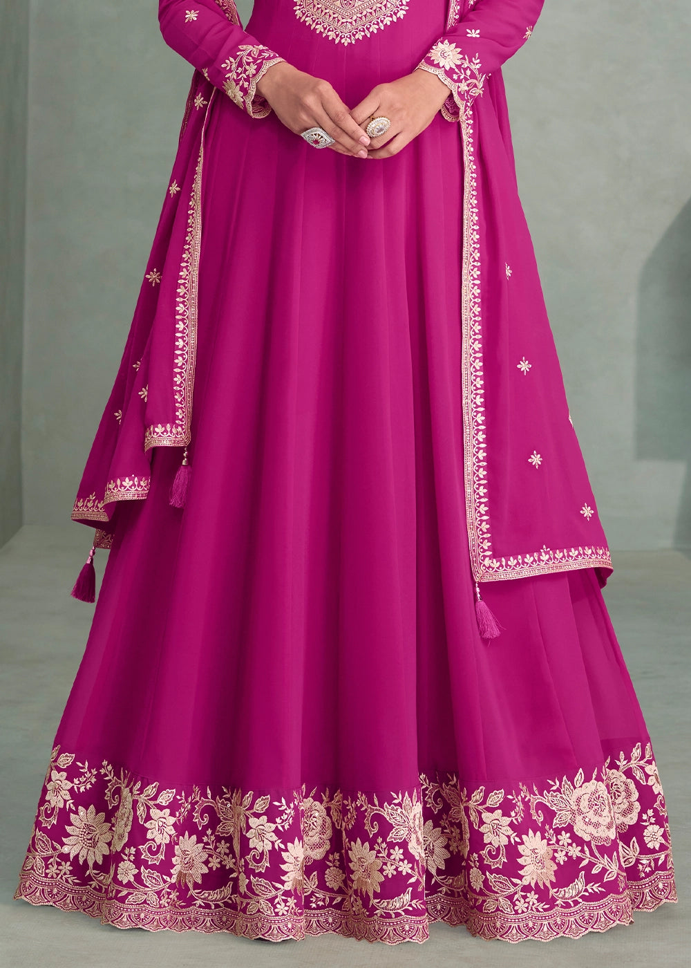 Magenta Pink Full Embroidered Anarkali Gown in Georgette Fabric