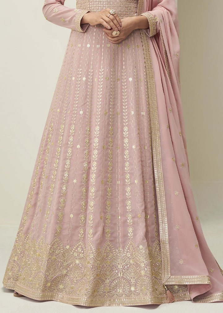 Baby Pink Anarkali Gown in Georgette with Intricate Embroidery Work