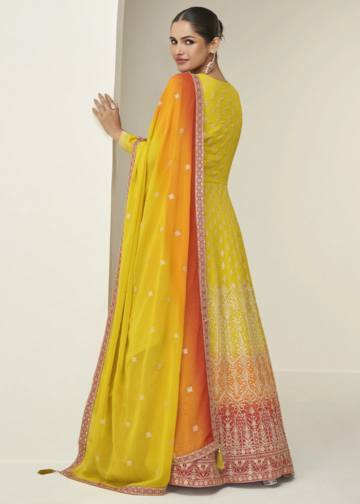 Pineapple Yellow Anarkali Gown in Georgette with Intricate Embroidery Work