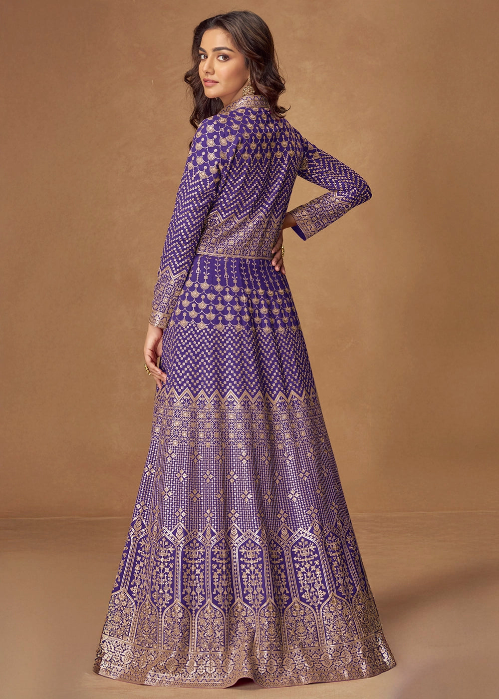 Electric Purple Georgette Top and Skirt Set with Full Embroidery Work