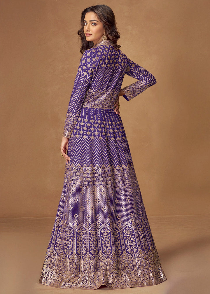 Electric Purple Georgette Top and Skirt Set with Full Embroidery Work