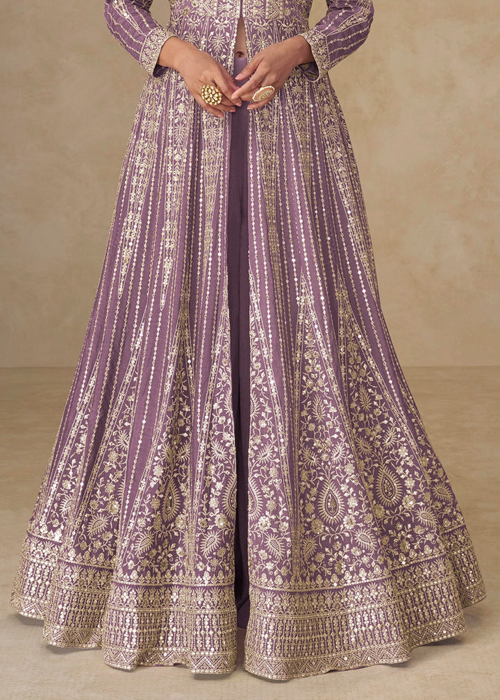 Lavender Purple Embroidered Chinon Silk Anarkali Gown