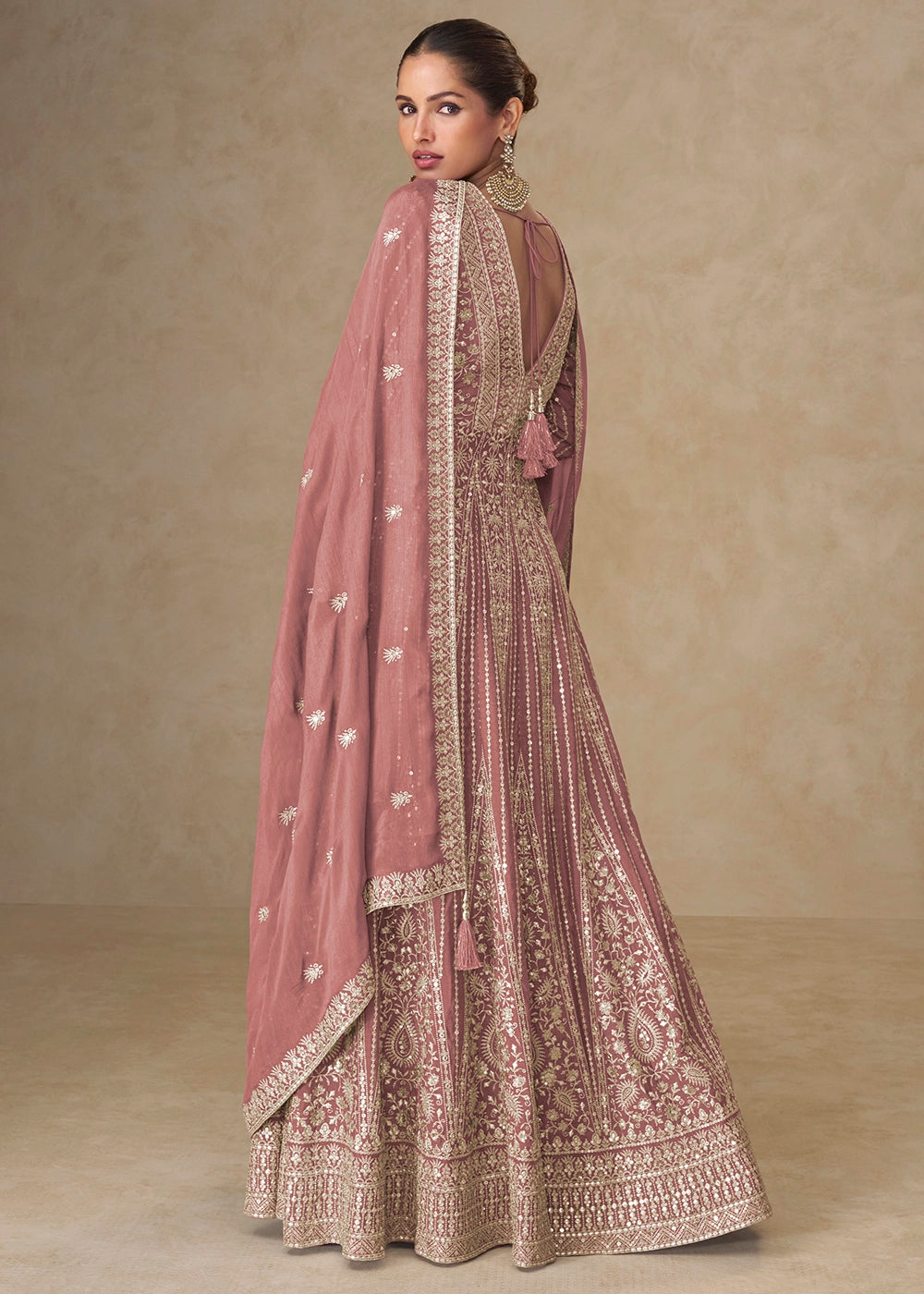 Blush Pink Embroidered Chinon Silk Anarkali Gown