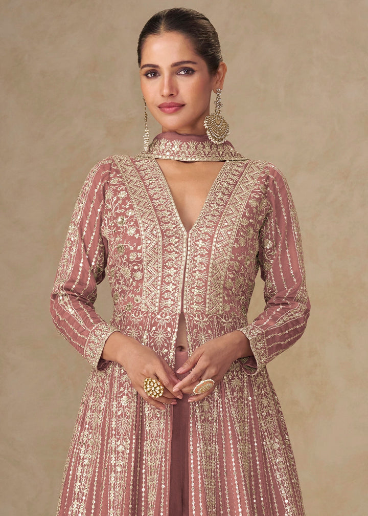 Blush Pink Embroidered Chinon Silk Anarkali Gown