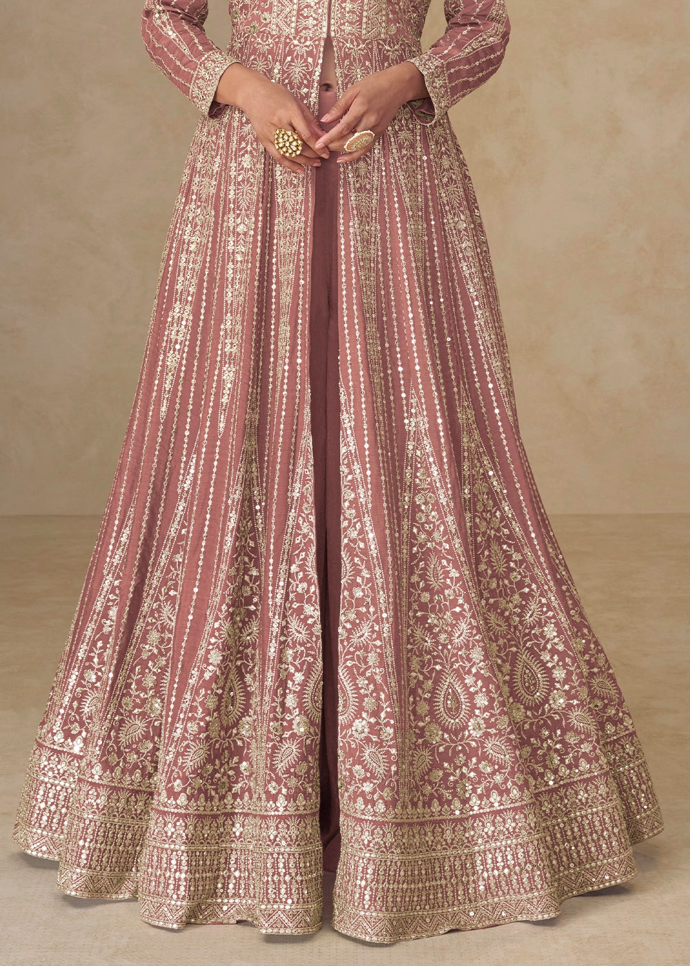 Blush Pink Embroidered Chinon Silk Anarkali Gown