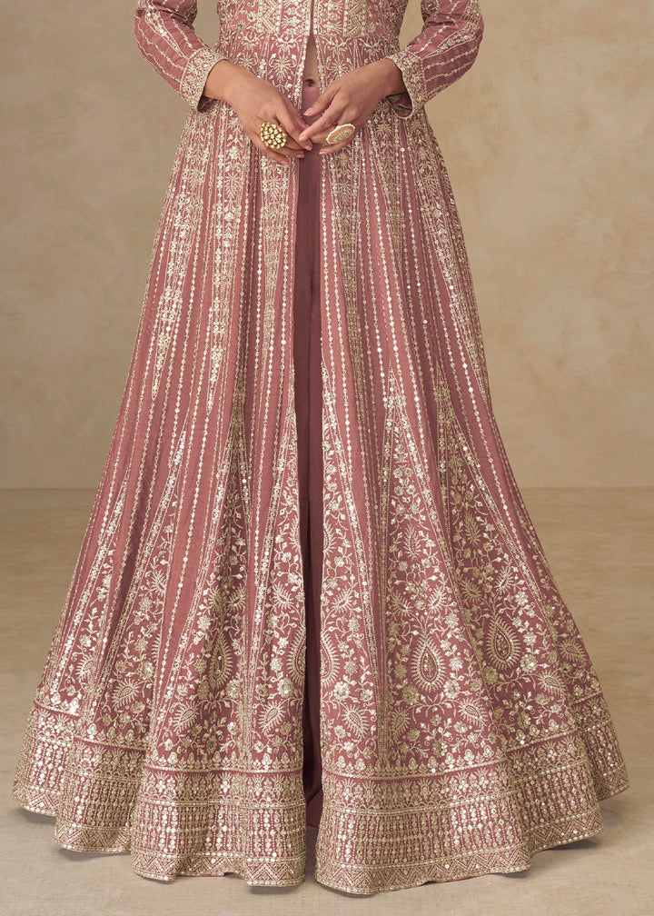 Blush Pink Embroidered Chinon Silk Anarkali Gown