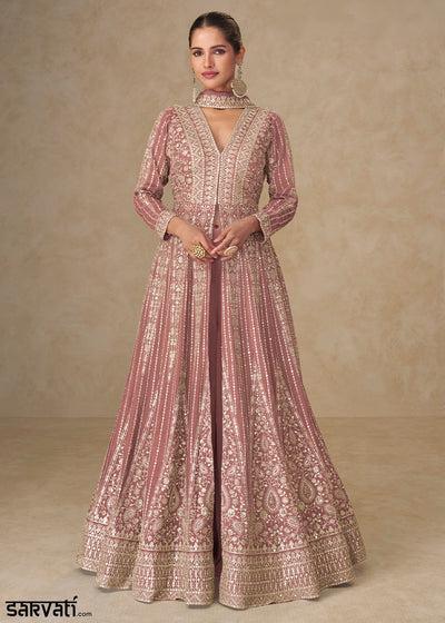 Steel Blue Embroidered Chinon Silk Anarkali Gown | Sarvati House of Sarvatii LLC Steel Blue Embroidered Chinon Silk Anarkali Gown | Sarvati House of Sarvatii LLC