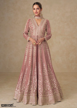 Blush Pink Embroidered Chinon Silk Anarkali Gown