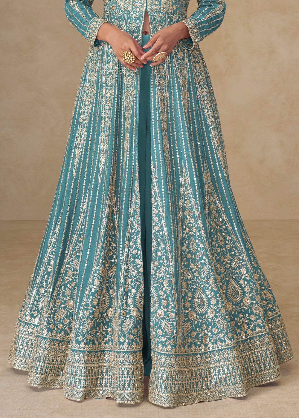 Cerulean Blue Embroidered Chinon Silk Anarkali Gown
