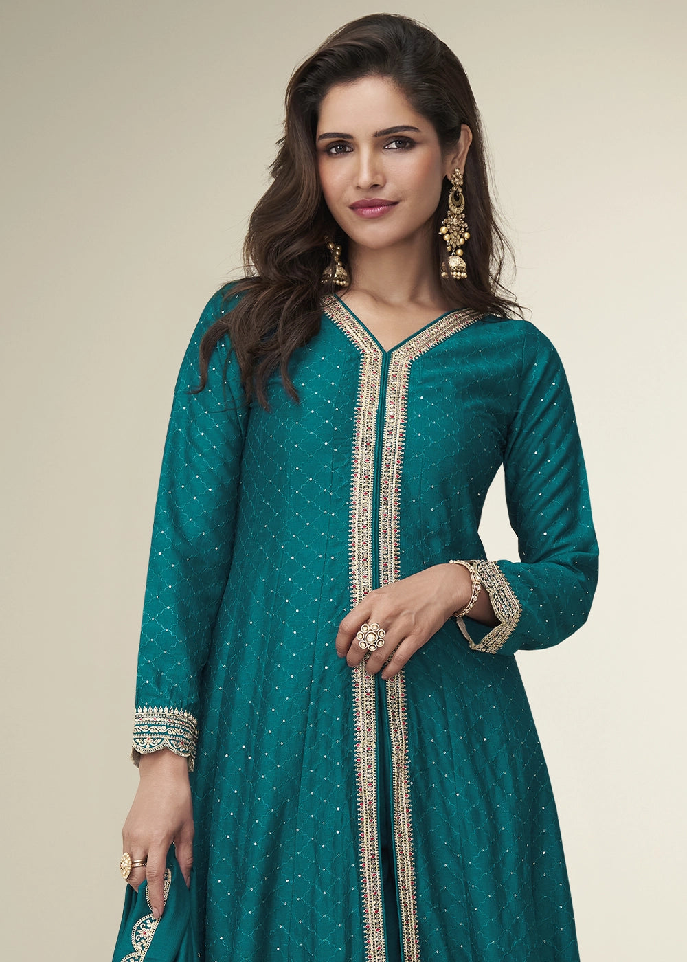 Jade Blue Embroidered Salwar Suit in Silk Fabric
