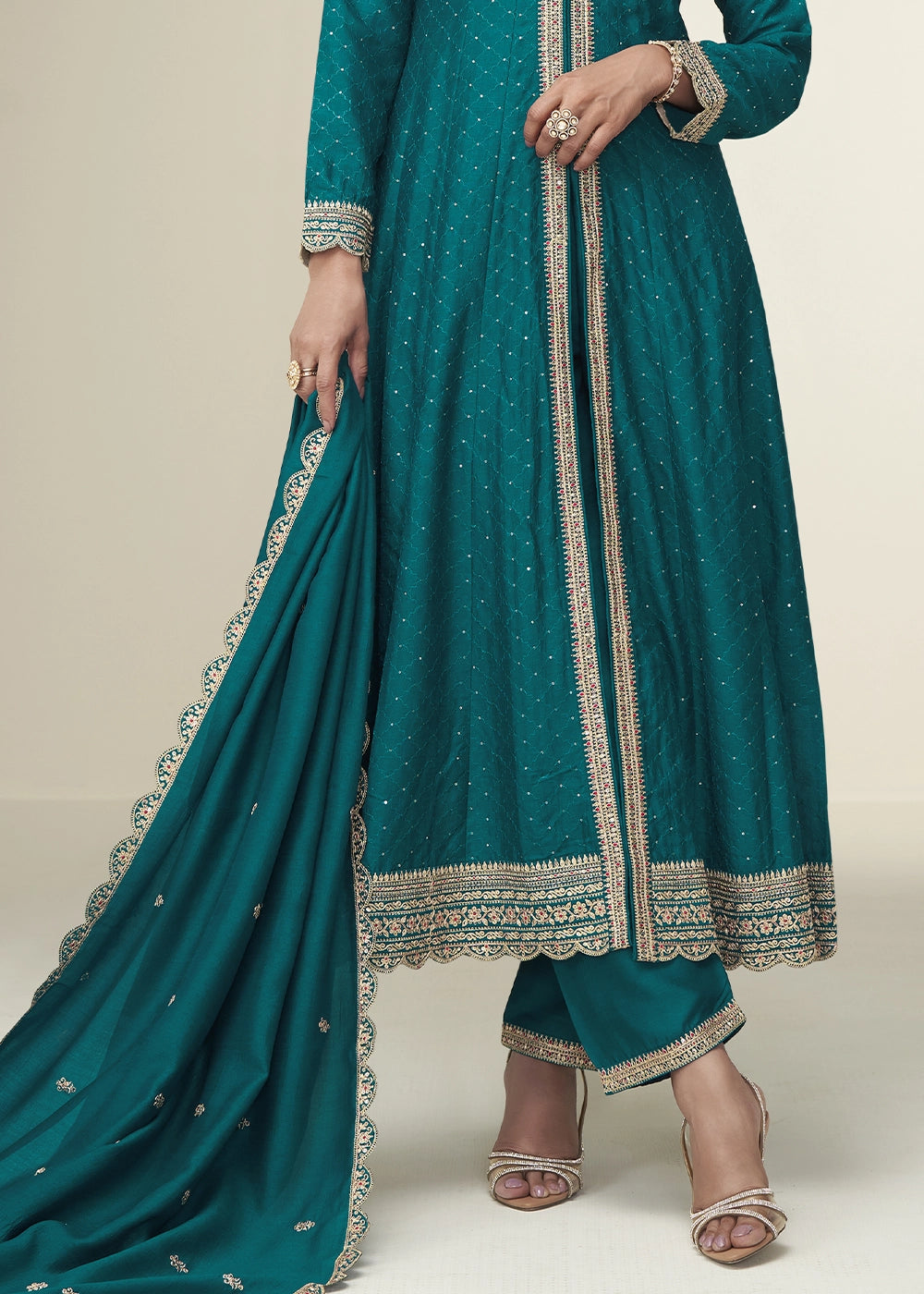 Jade Blue Embroidered Salwar Suit in Silk Fabric