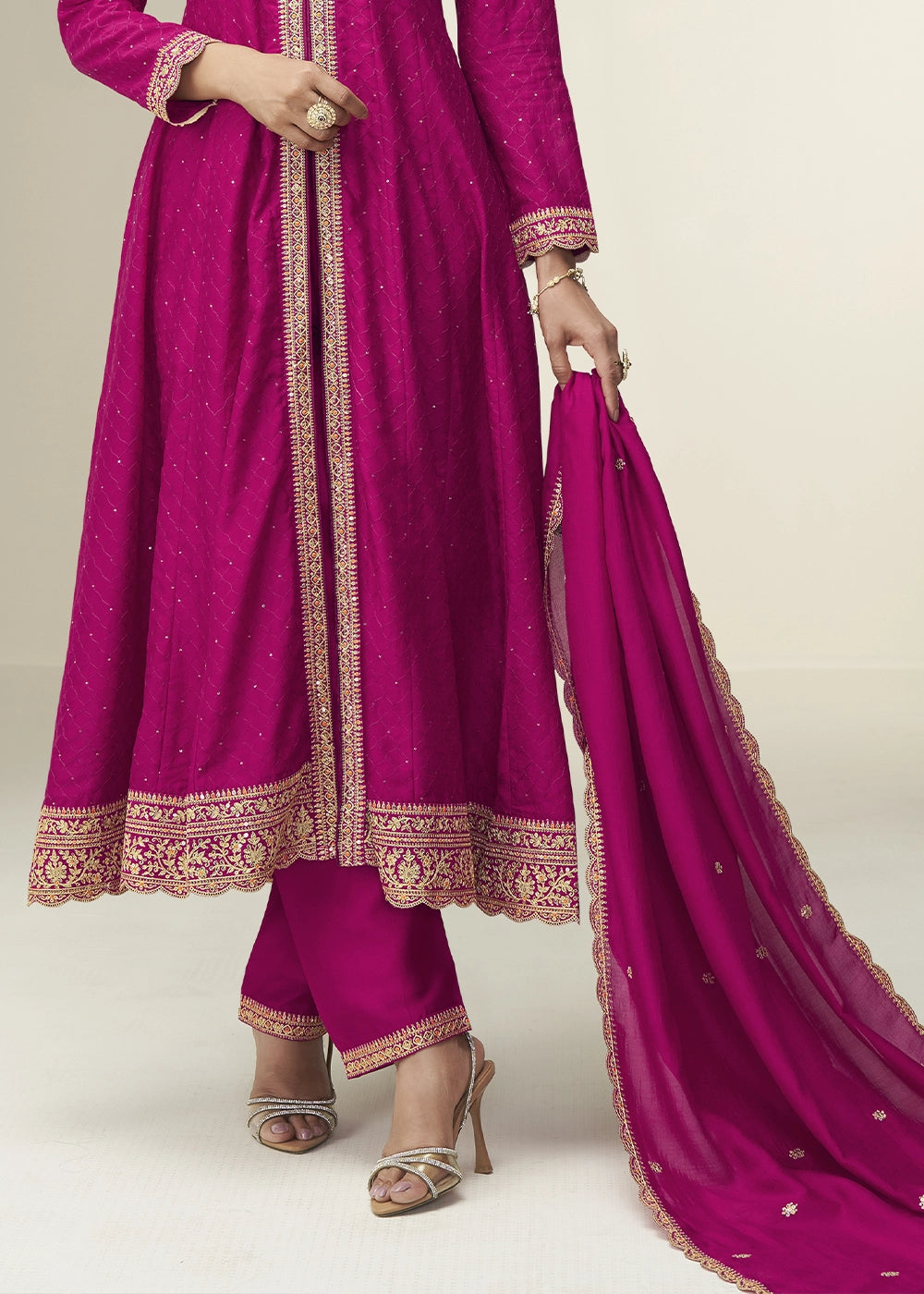 Hot Pink Embroidered Salwar Suit in Silk Fabric