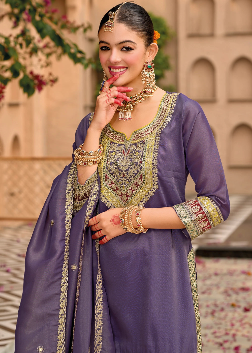 Eminence Purple Embroidered Dhoti and Kurti in Simar Silk