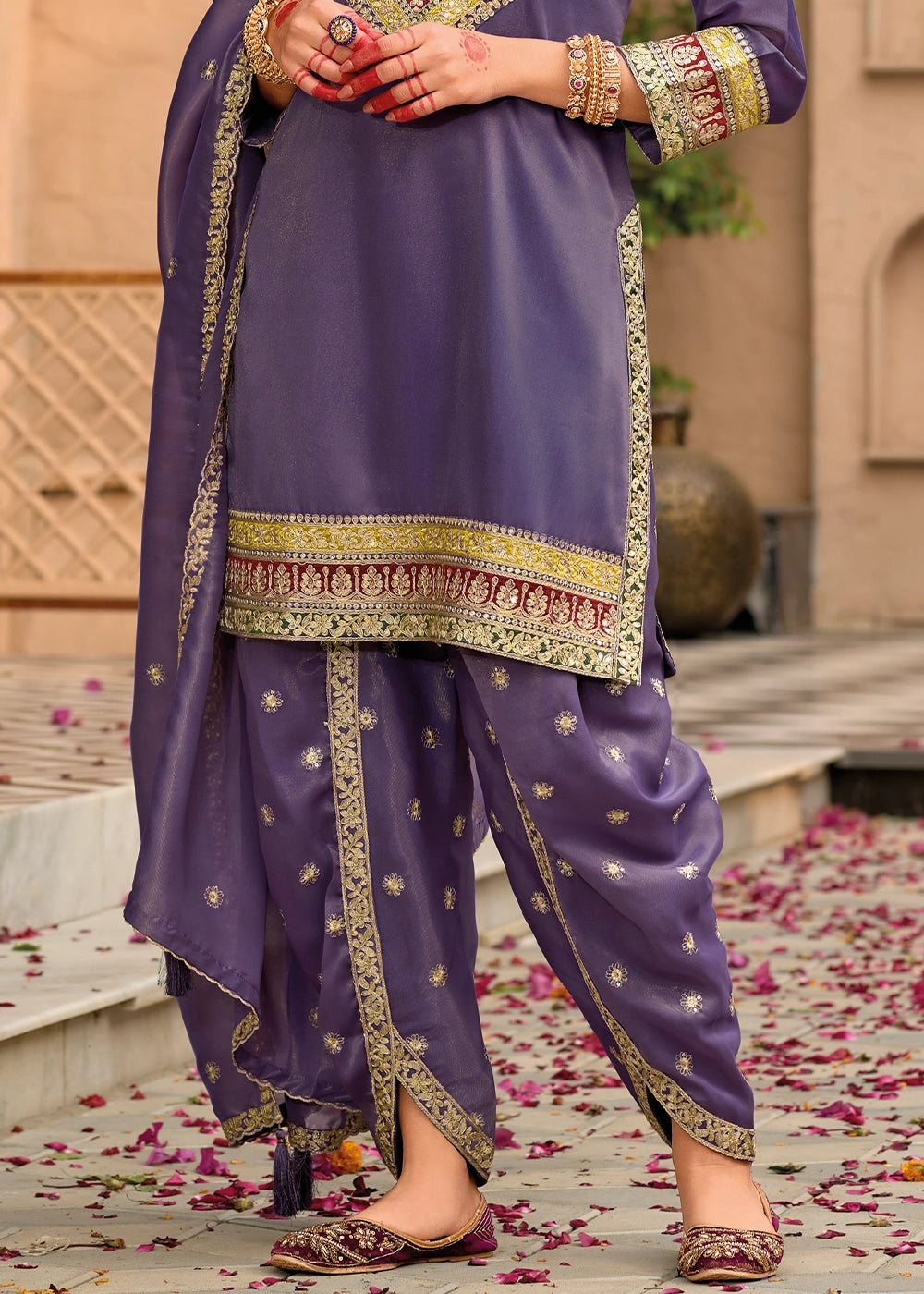 Eminence Purple Embroidered Dhoti and Kurti in Simar Silk