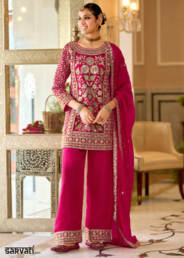 Magenta Pink Satin Silk Suit Set with Gota Patti & Sequin Embroidery