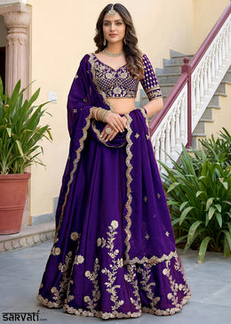 Royal Purple & Antique Gold Silk Lehenga Choli with Zari, Dori & Sequin Work
