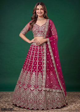 Magenta Pink Soft Heavy Embroidered Soft Net Lehenga Choli with Zari, Sequin & Dori Work