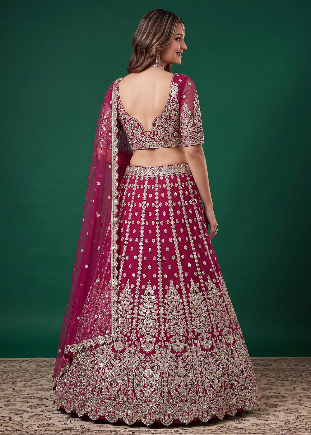 Magenta Pink Soft Heavy Embroidered Soft Net Lehenga Choli with Zari, Sequin &amp; Dori Work