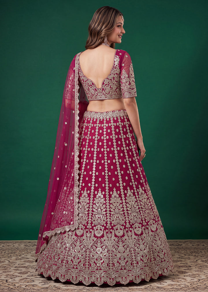 Magenta Pink Soft Heavy Embroidered Soft Net Lehenga Choli with Zari, Sequin &amp; Dori Work