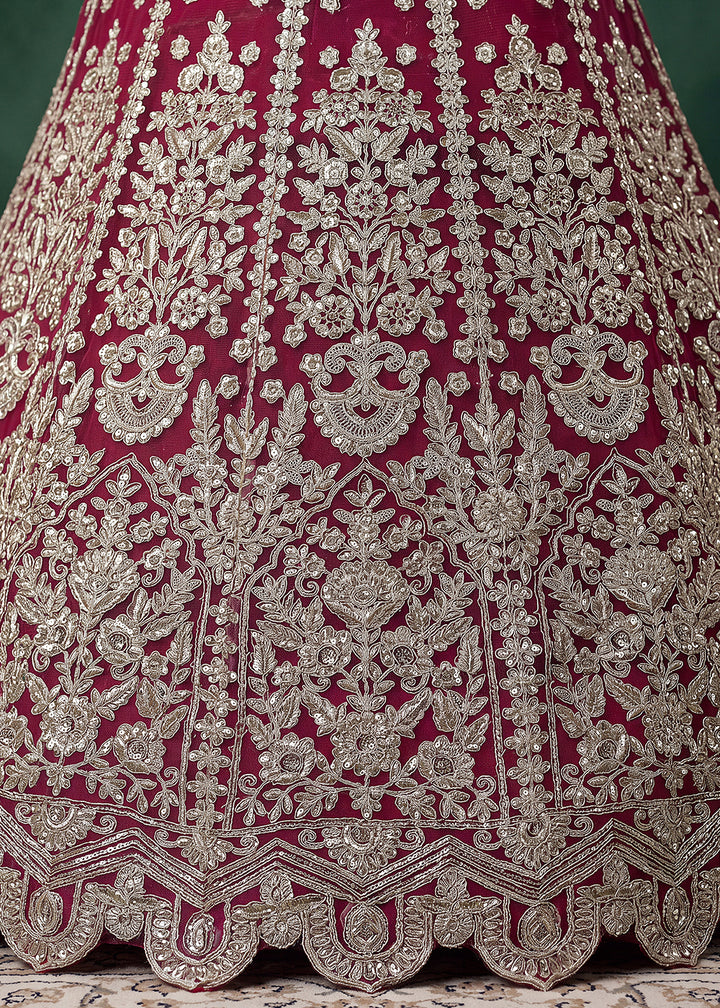 Magenta Pink Soft Heavy Embroidered Soft Net Lehenga Choli with Zari, Sequin &amp; Dori Work