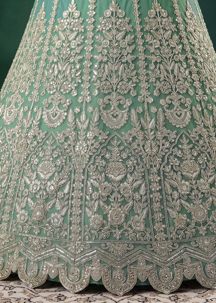 Pista Green Soft Heavy Embroidered Soft Net Lehenga Choli with Zari, Sequin &amp; Dori Work