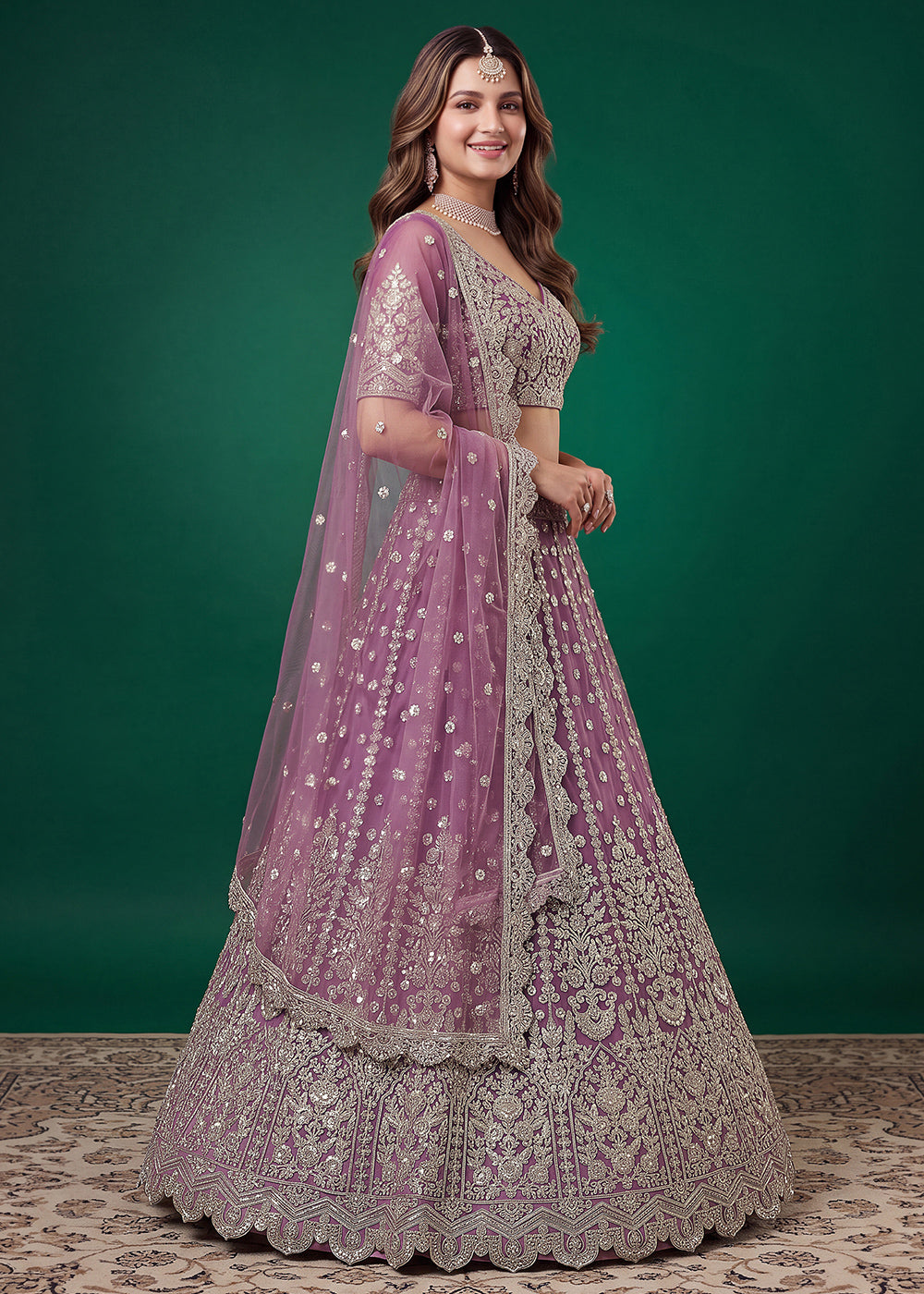 Mauve Purple Heavy Embroidered Soft Net Lehenga Choli with Zari, Sequin and Dori Work