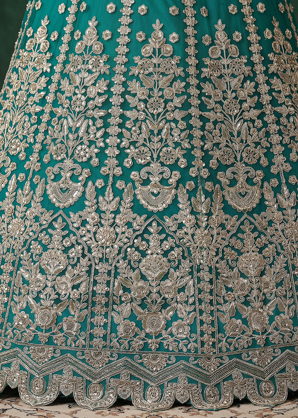 Teal Green Heavy Embroidered Soft Net Lehenga Choli with Zari, Sequin and Dori Work
