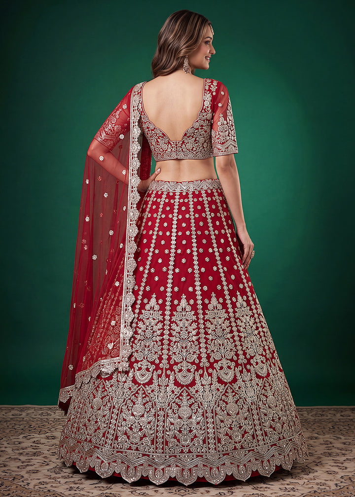 Maroon Red Soft Heavy Embroidered Soft Net Lehenga Choli with Zari, Sequin &amp; Dori Work
