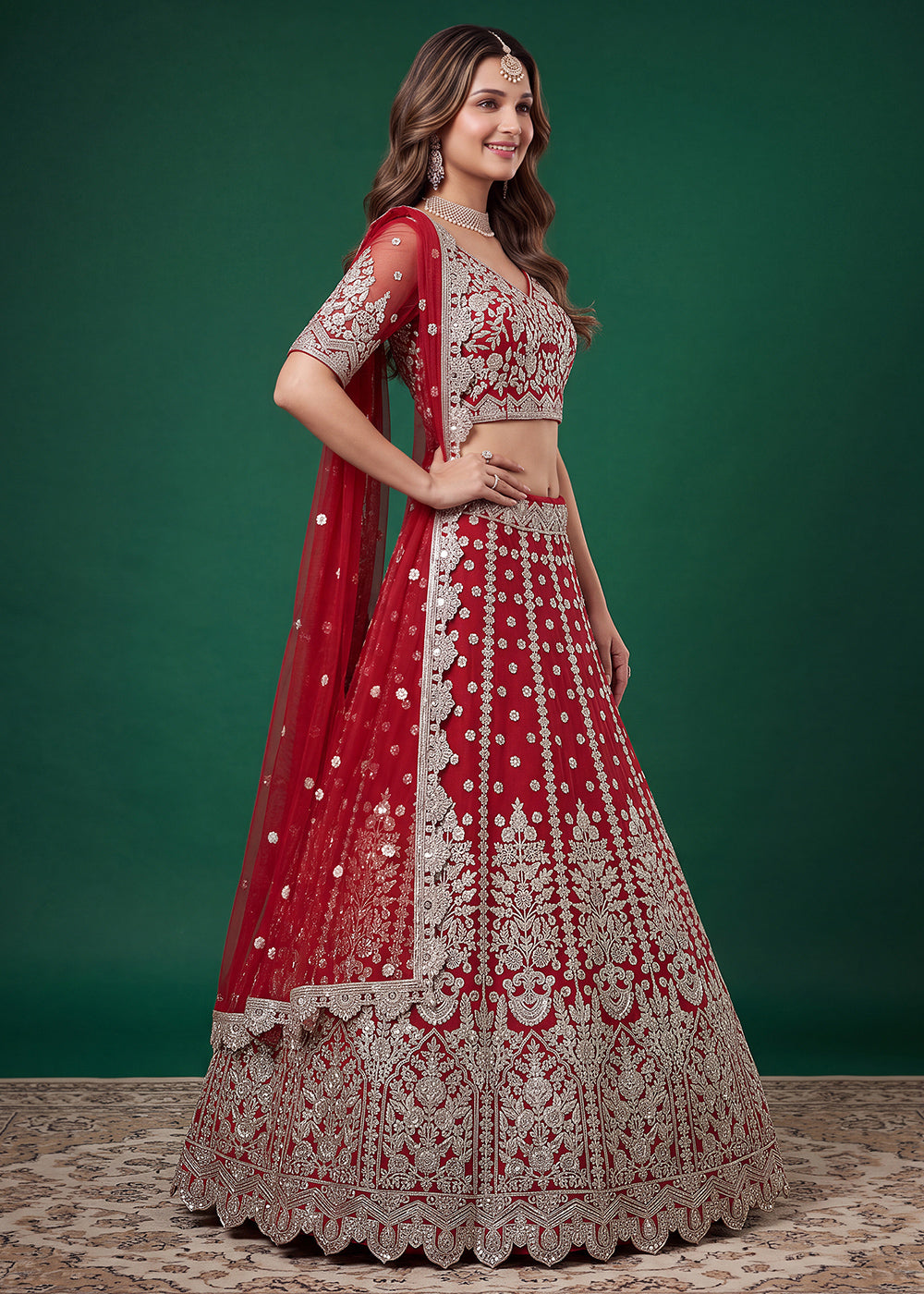 Maroon Red Soft Heavy Embroidered Soft Net Lehenga Choli with Zari, Sequin &amp; Dori Work