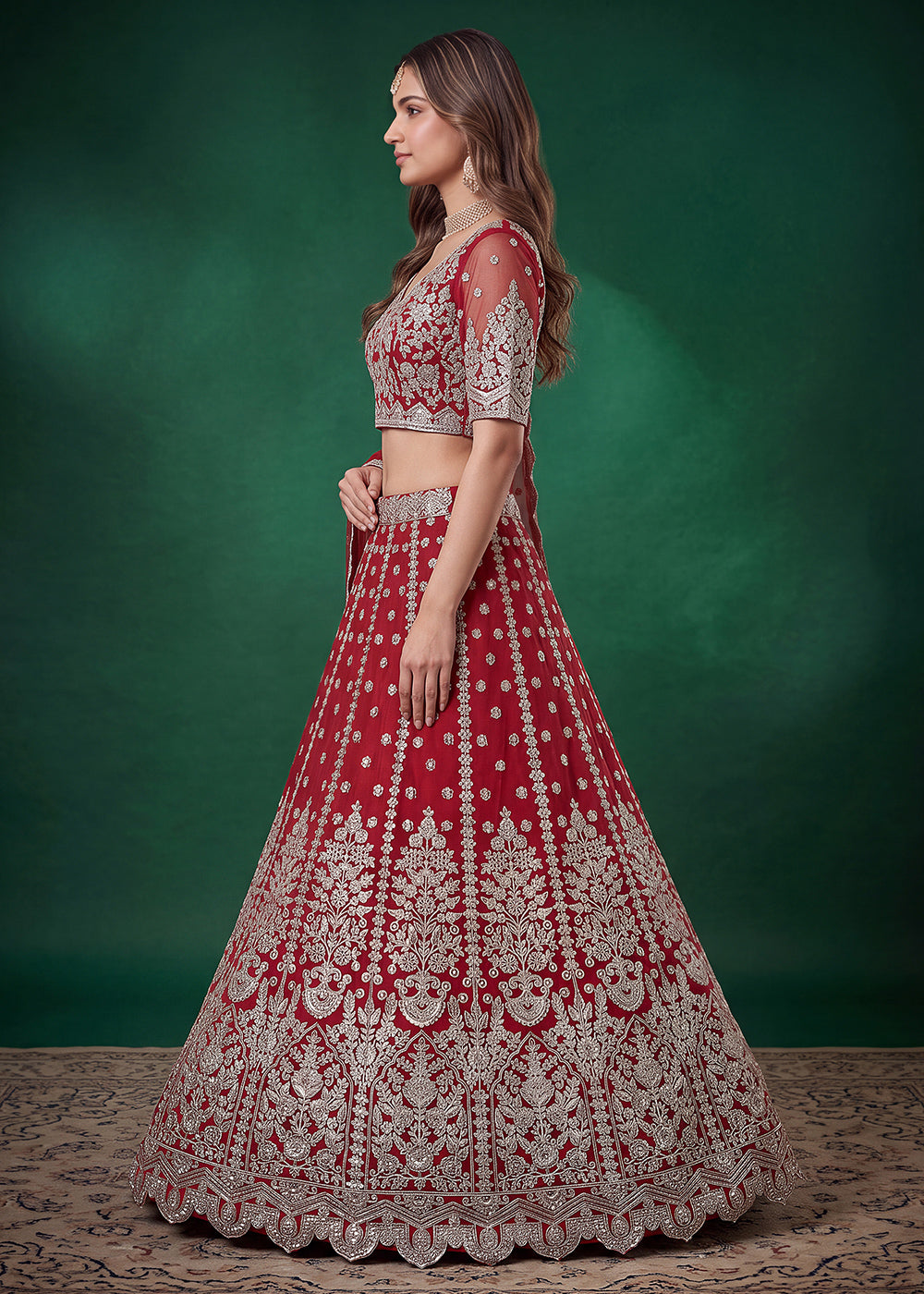 Maroon Red Soft Heavy Embroidered Soft Net Lehenga Choli with Zari, Sequin &amp; Dori Work