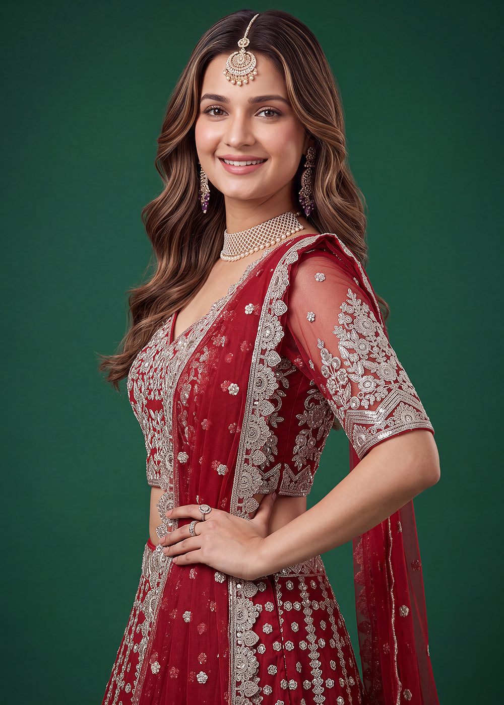 Maroon Red Soft Heavy Embroidered Soft Net Lehenga Choli with Zari, Sequin &amp; Dori Work