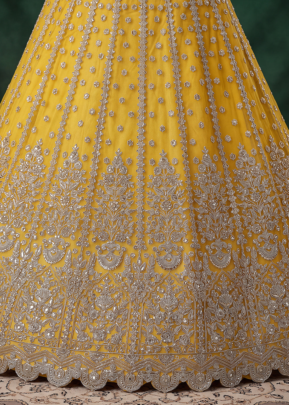 Mustard Gold Heavy Embroidered Soft Net Lehenga Choli with Zari, Sequin and Dori Work