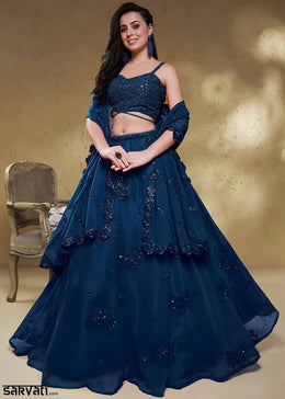Navy Blue Georgette Lehenga Choli with Zari & Sequin Embroidery