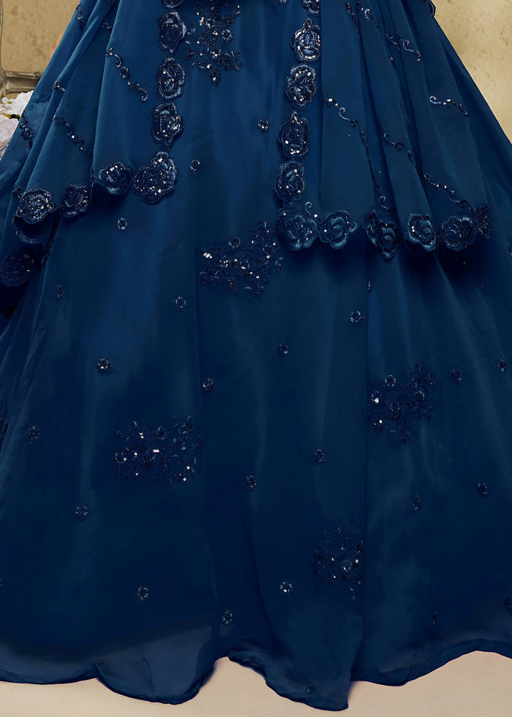 Navy Blue Georgette Lehenga Choli with Zari &amp; Sequin Embroidery