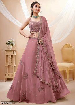 Light Lilac Purple Georgette Lehenga Choli Adorned with Zari & Sequin Work