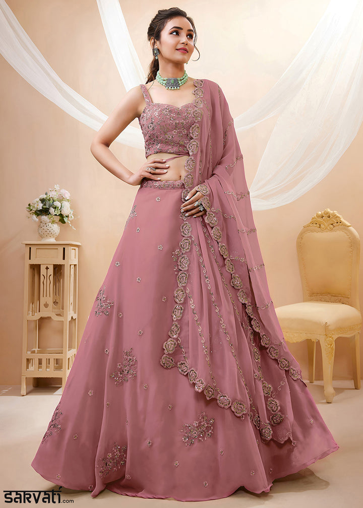 Light Lilac Purple Georgette Lehenga Choli Adorned with Zari &amp; Sequin Work