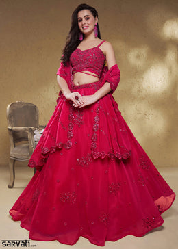 Magenta Pink Georgette Lehenga Choli with Zari & Sequin Embroidery