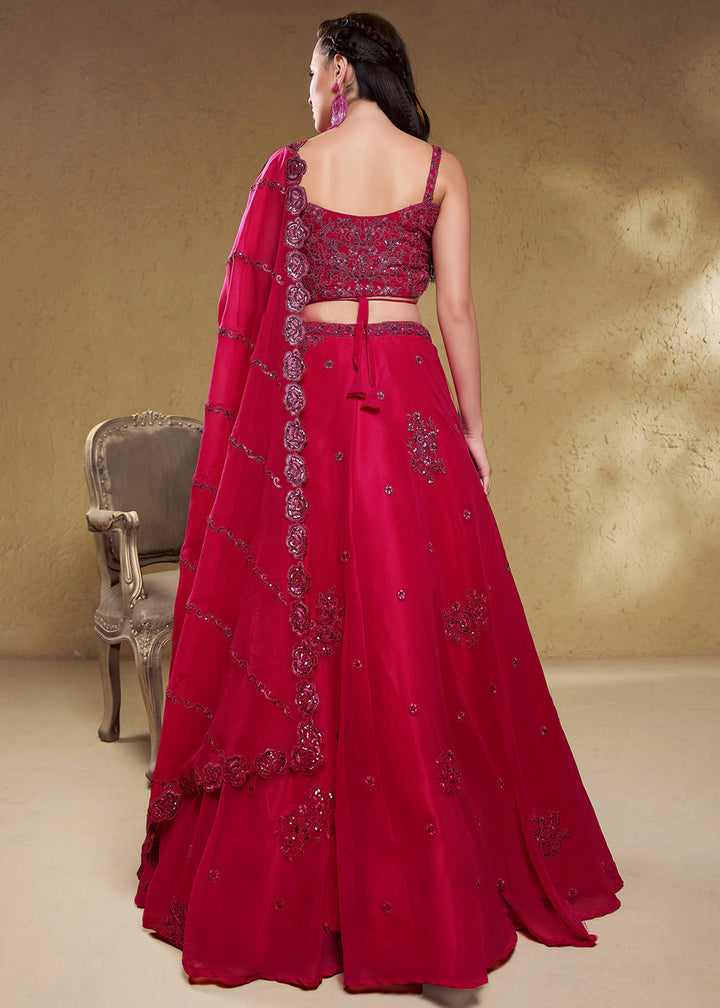 Magenta Pink Georgette Lehenga Choli with Zari &amp; Sequin Embroidery