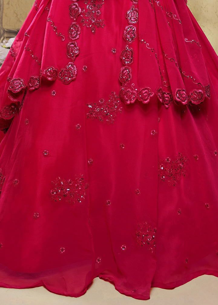 Magenta Pink Georgette Lehenga Choli with Zari &amp; Sequin Embroidery