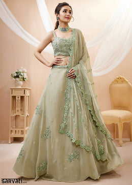 Pista Green Georgette Lehenga Choli with Zari & Sequin Embroidery