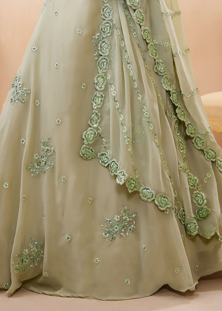 Pista Green Georgette Lehenga Choli with Zari &amp; Sequin Embroidery