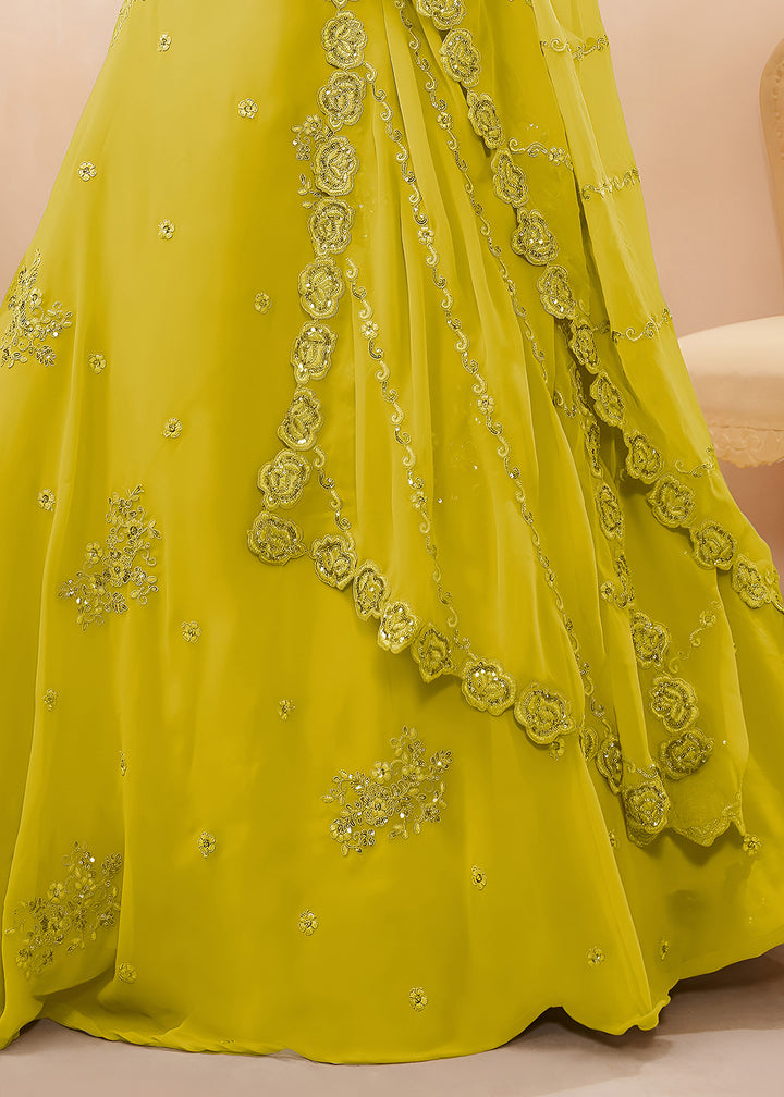 Mustard Yellow Georgette Lehenga Choli Adorned with Zari &amp; Sequin Work