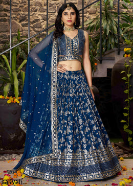 Dove Blue Jacquard Dola Silk Lehenga Choli with Rich Zari Embroidery