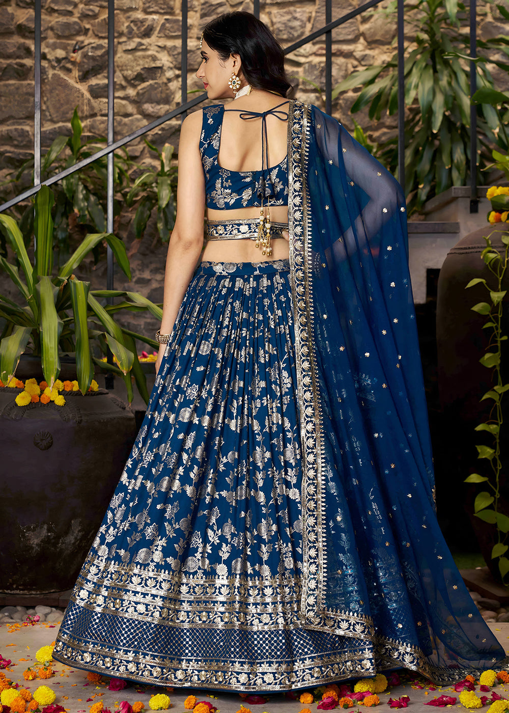 Dove Blue Jacquard Dola Silk Lehenga Choli with Rich Zari Embroidery