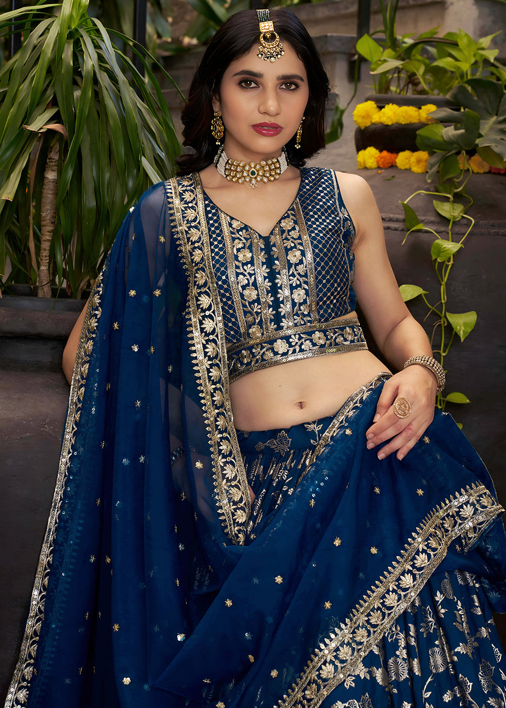 Dove Blue Jacquard Dola Silk Lehenga Choli with Rich Zari Embroidery