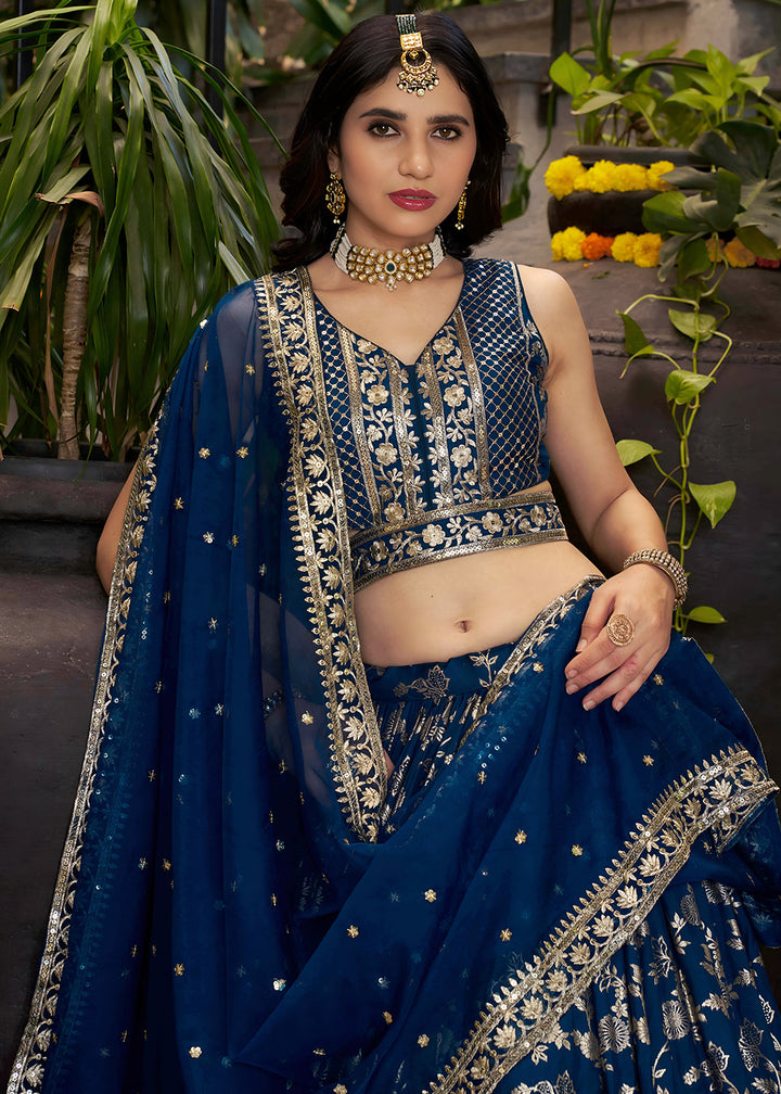 Dove Blue Jacquard Dola Silk Lehenga Choli with Rich Zari Embroidery