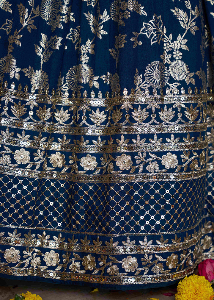 Dove Blue Jacquard Dola Silk Lehenga Choli with Rich Zari Embroidery