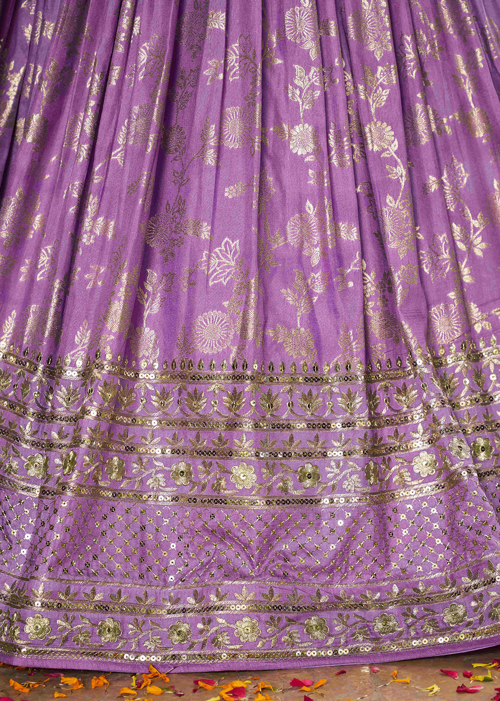 Lavender Purple Jacquard Dola Silk Lehenga Choli with Delicate Zari &amp; Sequin Detailing